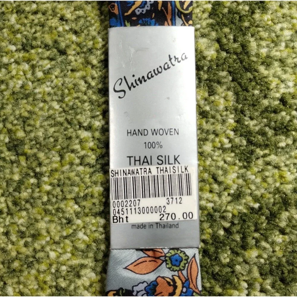 Shinawatra 100% Thai Silk Tie Hand Woven Made in Thailand Blue Green White NWT